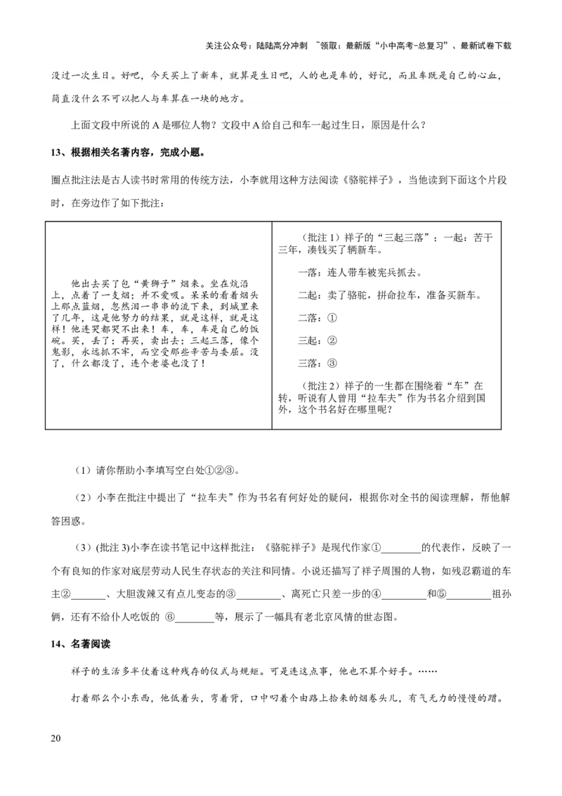 专题17《骆驼祥子》（知识梳理+练习）(原卷版）_02中考总复习（2026版更新中）_01-语文-中考总复习_2025年中考资料_备战2025年中考语文一轮复习考点突破（全国通用）