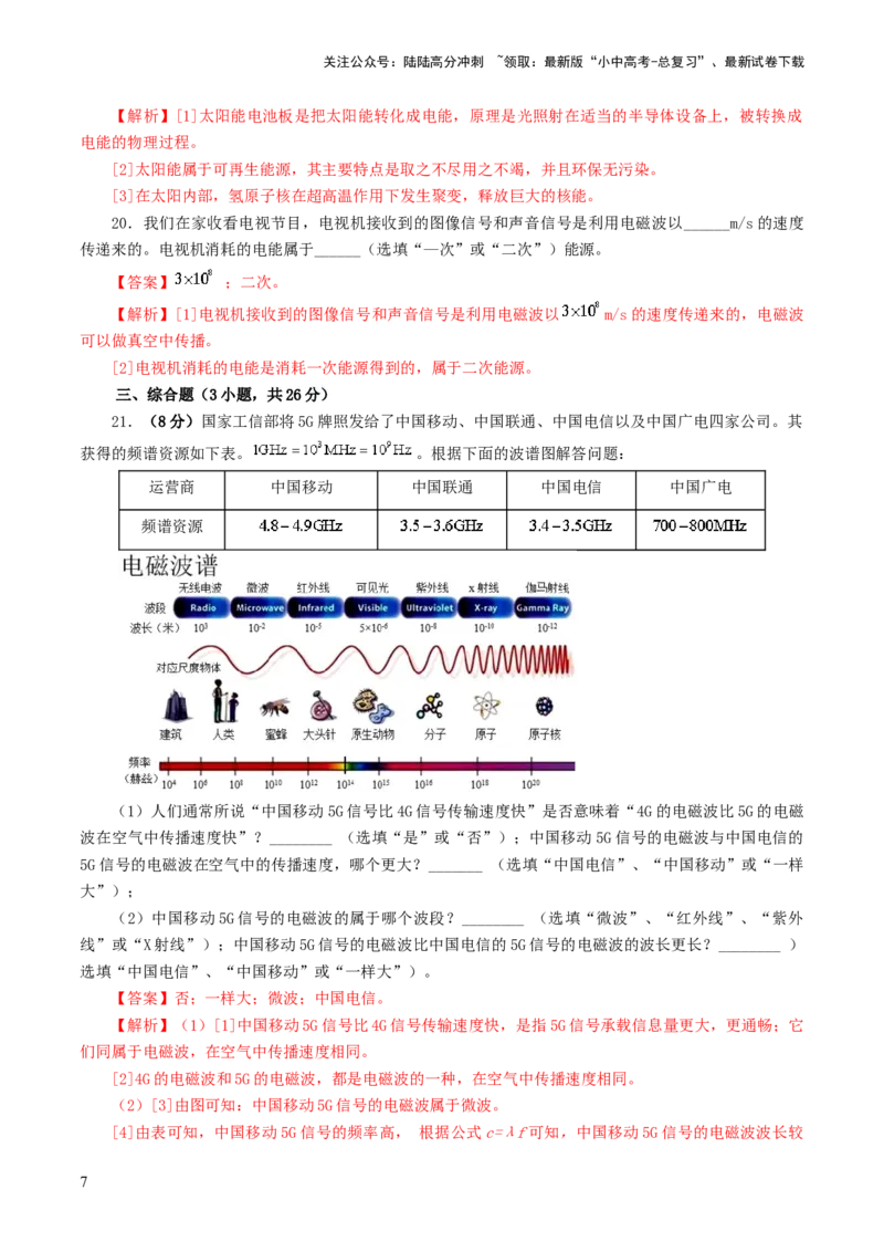 专题21信息、能源与材料（测试）（解析版）_02中考总复习（2026版更新中）_04-物理-中考总复习_2024年中考复习资料_一轮复习_配套练习（原卷版+解析版）