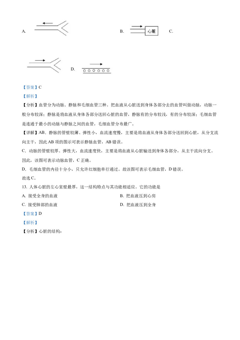 精品解析：北京市东城区2019-2020学年七年级下学期期末生物试题（解析版）(1)_北京初中期末题_C605-京七八九_B京生物七八九_北京7下生物_2019-2020