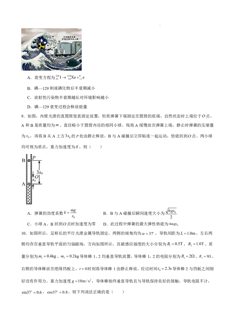 八省2025届高三&ldquo;八省联考&rdquo;考前猜想卷物理01考试版A4_A1502026各地模拟卷（超值！）_12月_2412312025届高三&ldquo;八省联考&rdquo;考前猜想卷