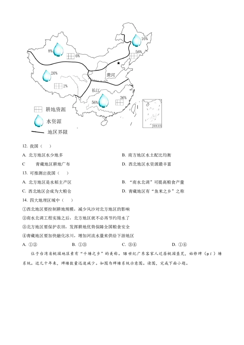 精品解析：2023年北京市通州区中考模拟地理试题（原卷版）(1)_北京初中期末题_C605-京七八九_B京地理七八九_地理_北京八下地理_精品解析：2023年北京市通州区中考模拟地理试题