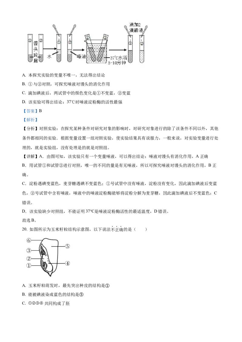 精品解析：北京市平谷区2022-2023学年八年级上学期期末生物试题（解析版）(1)_北京初中期末题_C605-京七八九_B京生物七八九_北京八上生物_2022-2023