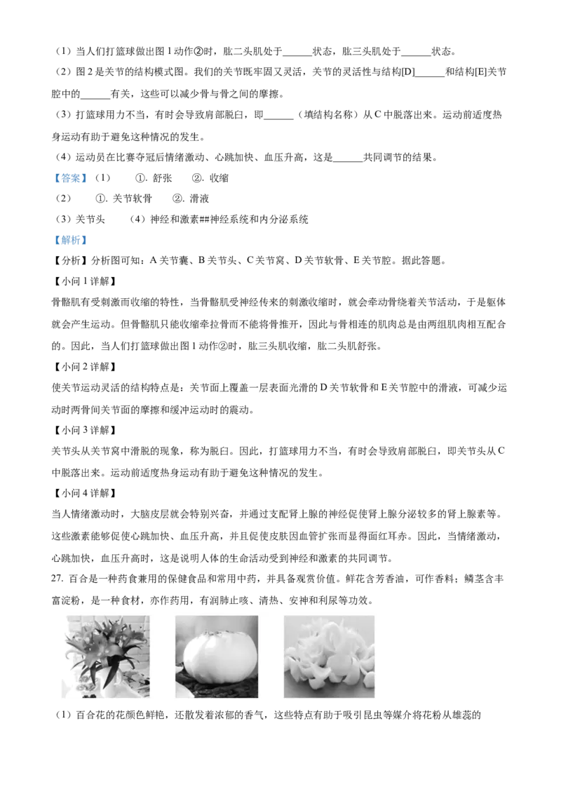 精品解析：北京市平谷区2022-2023学年八年级上学期期末生物试题（解析版）(1)_北京初中期末题_C605-京七八九_B京生物七八九_北京八上生物_2022-2023