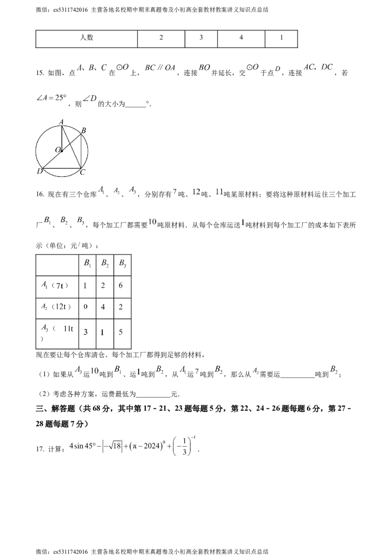 精品解析：2024年北京市第二中学教育集团中考三模数学试题（原卷版）(1)_北京初中期末题_C605-京七八九_B京市数学七八九_北京9下数学(含中考模拟）_北京数学9下一二三模