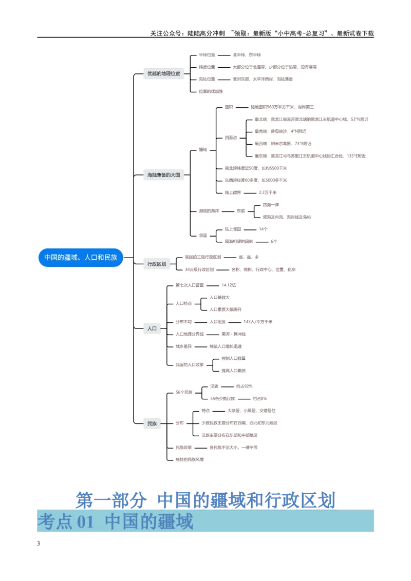 专题17中国的疆域、人口和民族（讲义）（解析版）_02中考总复习（2026版更新中）_09-地理-中考总复习_2024年中考复习资料_一轮复习_❤2024年中考地理一轮复习讲练测（全国通用）