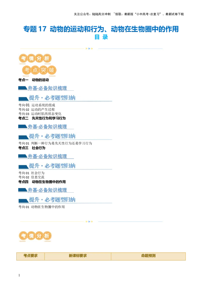 专题17动物的运动和行为、动物在生物圈中的作用（讲义）（解析版）_02中考总复习（2026版更新中）_08-生物-中考总复习_2024年中考复习资料_一轮复习_讲义