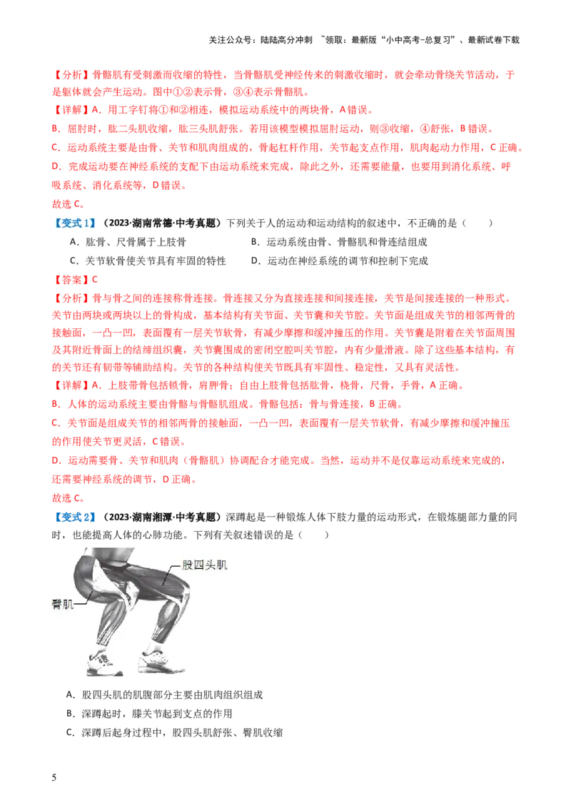 专题17动物的运动和行为、动物在生物圈中的作用（讲义）（解析版）_02中考总复习（2026版更新中）_08-生物-中考总复习_2024年中考复习资料_一轮复习_讲义