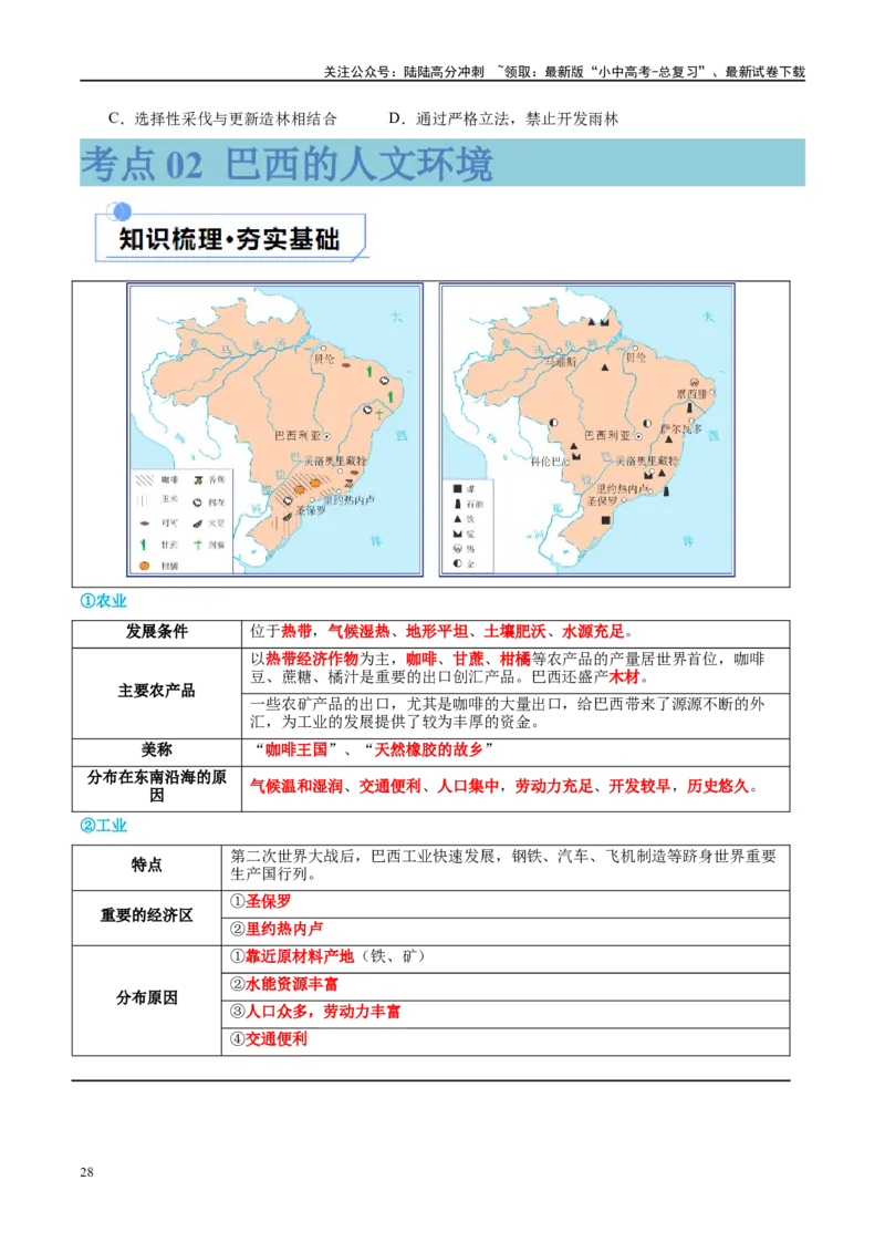专题16美国和巴西（讲义）（原卷版）_02中考总复习（2026版更新中）_09-地理-中考总复习_2024年中考复习资料_一轮复习_❤2024年中考地理一轮复习讲练测（全国通用）_配套讲义