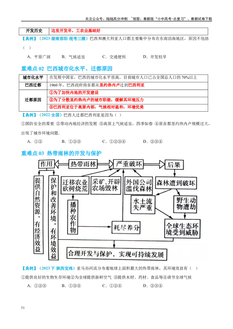 专题16美国和巴西（讲义）（原卷版）_02中考总复习（2026版更新中）_09-地理-中考总复习_2024年中考复习资料_一轮复习_❤2024年中考地理一轮复习讲练测（全国通用）_配套讲义