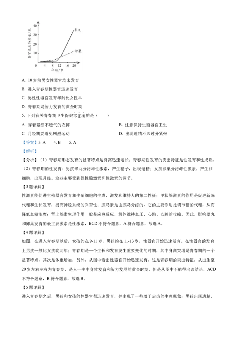 精品解析：北京市丰台区2021-2022学年七年级下学期期末生物试题（解析版）(1)_北京初中期末题_C605-京七八九_B京生物七八九_北京7下生物_2021-2022