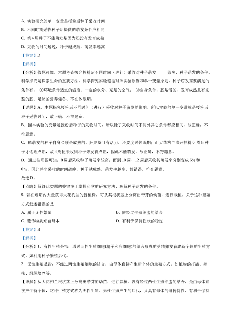 精品解析：2021年北京市丰台区中考一模生物试题（解析版）(1)_北京初中期末题_C605-京七八九_B京生物七八九_北京八下生物_精品解析：2021年北京市丰台区中考一模生物试题