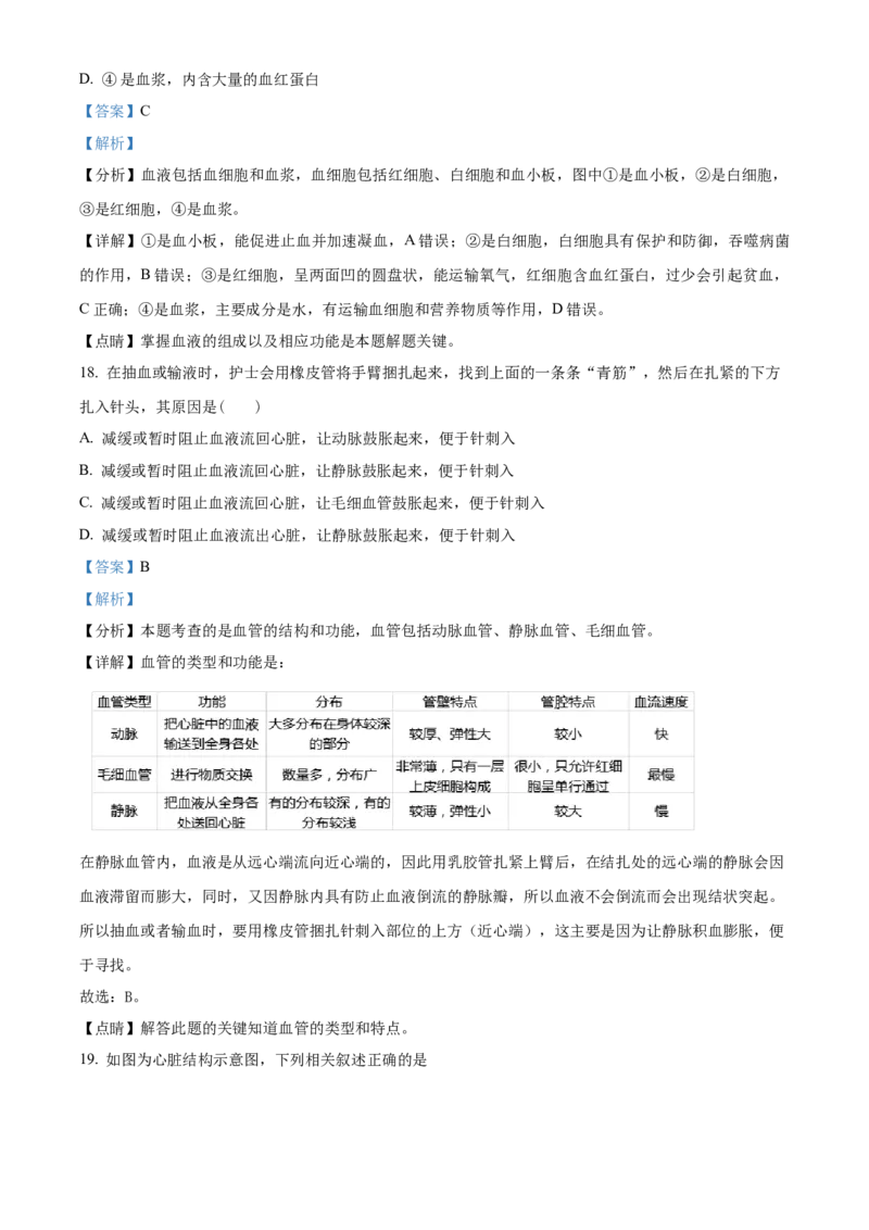 精品解析：北京市一六一中学2021-2022学年八年级下学期期中生物试题（解析版）(1)_北京初中期末题_C605-京七八九_B京生物七八九_北京八下生物