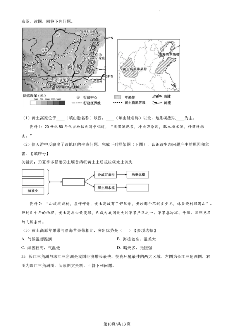 精品解析：北京市日坛中学初中部2021-2022学年七年级下学期期中地理试题（原卷版）(1)_北京初中期末题_C605-京七八九_B京地理七八九_地理_北京7下地理_2021-2022