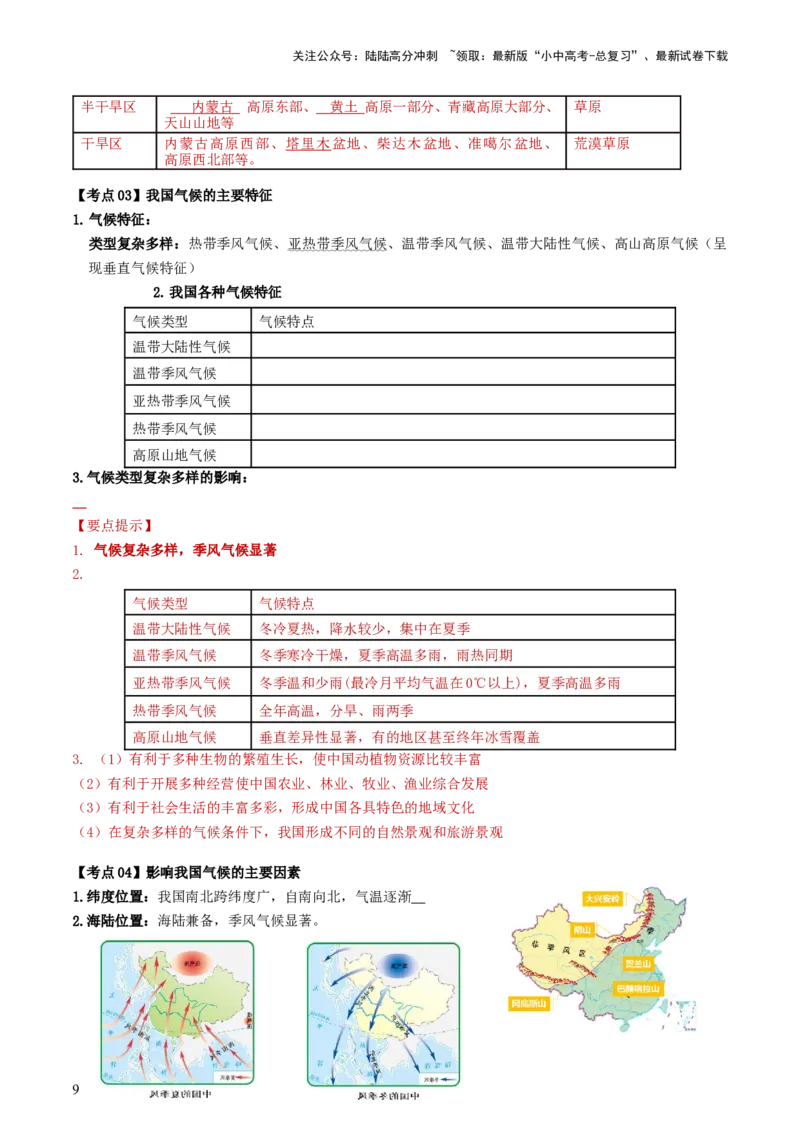 专题17中国的地形、地势和气候（背记帮）-备战2024年中考地理一轮复习考点帮（全国通用）（答案版）_02中考总复习（2026版更新中）_09-地理-中考总复习_2024年中考复习资料_一轮复习
