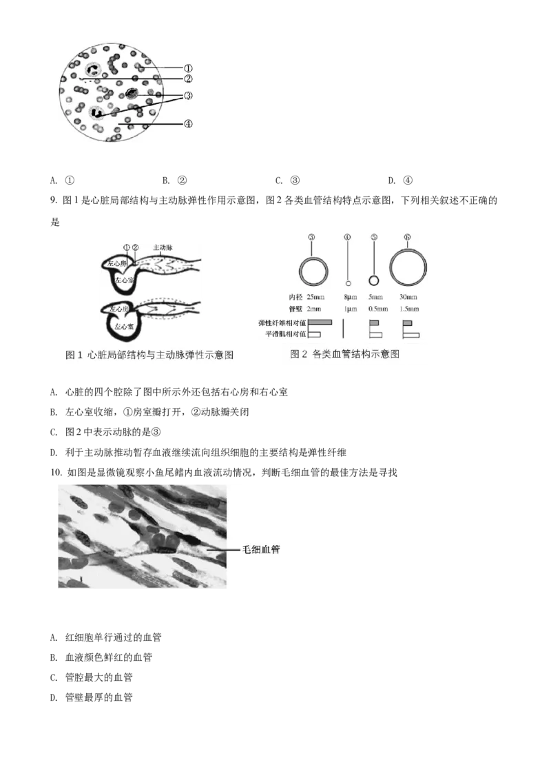 精品解析：北京市密云区2021-2022学年七年级下学期期末生物试题（原卷版）(1)_北京初中期末题_C605-京七八九_B京生物七八九_北京7下生物_2021-2022