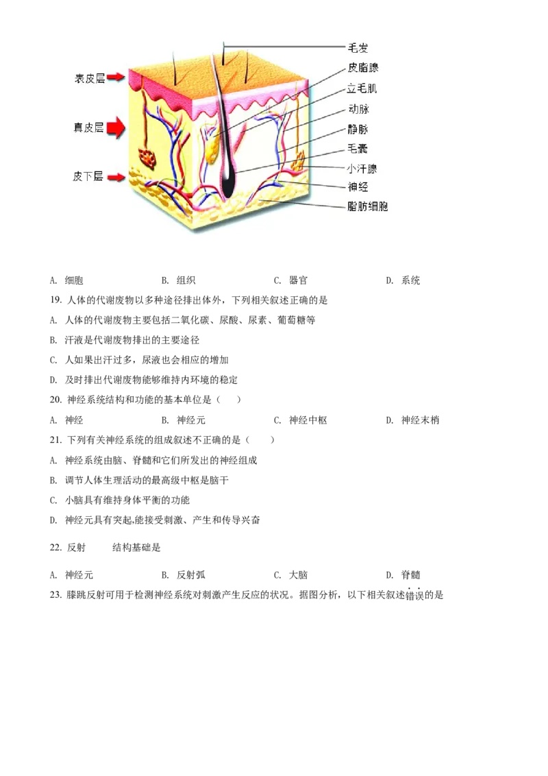精品解析：北京市密云区2021-2022学年七年级下学期期末生物试题（原卷版）(1)_北京初中期末题_C605-京七八九_B京生物七八九_北京7下生物_2021-2022