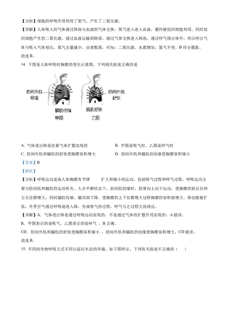 精品解析：北京市密云区2021-2022学年七年级下学期期末生物试题（解析版）(1)_北京初中期末题_C605-京七八九_B京生物七八九_北京7下生物_2021-2022
