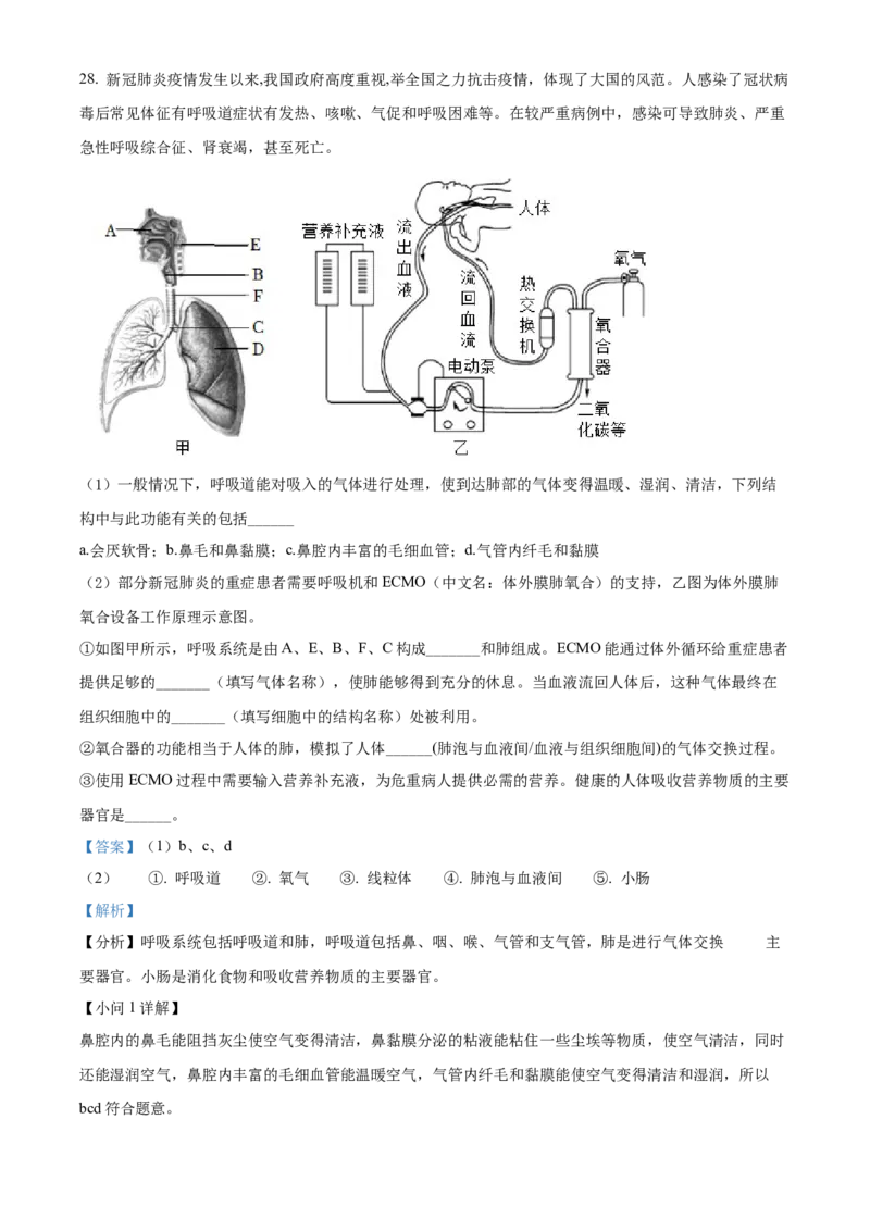 精品解析：北京市密云区2021-2022学年七年级下学期期末生物试题（解析版）(1)_北京初中期末题_C605-京七八九_B京生物七八九_北京7下生物_2021-2022