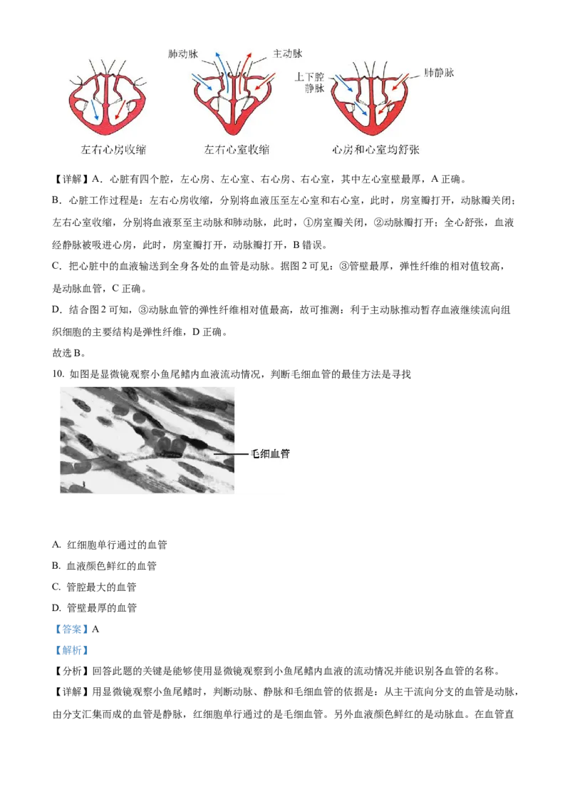 精品解析：北京市密云区2021-2022学年七年级下学期期末生物试题（解析版）(1)_北京初中期末题_C605-京七八九_B京生物七八九_北京7下生物_2021-2022
