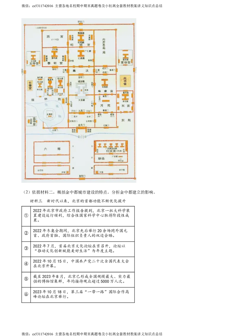 精品解析：2024年北京市西城区中考二模历史试卷（原卷版）(1)_北京初中期末题_C605-京七八九_B京历史七八九_北京9下历史（含中考模拟）_北京历史9下二模
