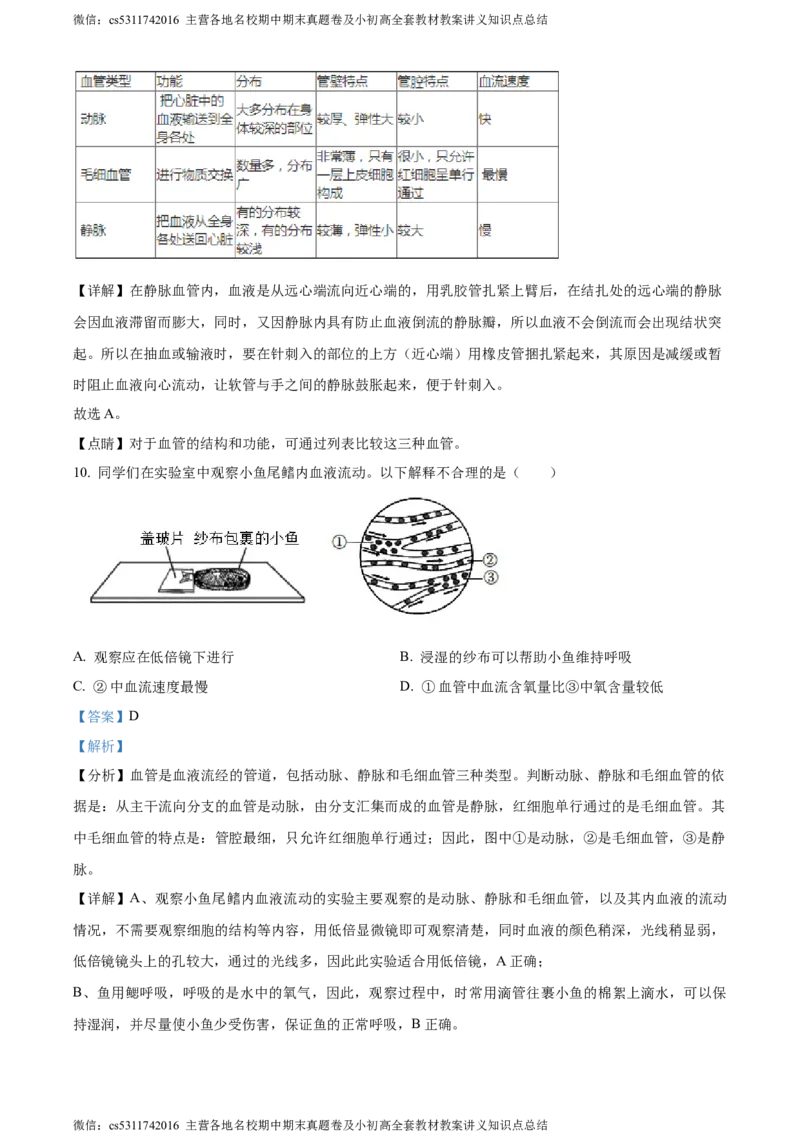精品解析：北京市北京师范大学附属实验中学2022-2023学年七年级下学期期中生物试题（解析版）(1)_北京初中期末题_C605-京七八九_B京生物七八九_北京7下生物_2022-2024_北京生物7下期中