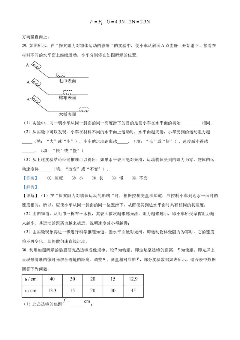 精品解析：北京市八一中学2021-2022学年八年级下学期期中物理试题（解析版）(1)_北京初中期末题_C605-京七八九_B京物理八九_物理_八年级下学期物理_2022-2023之前