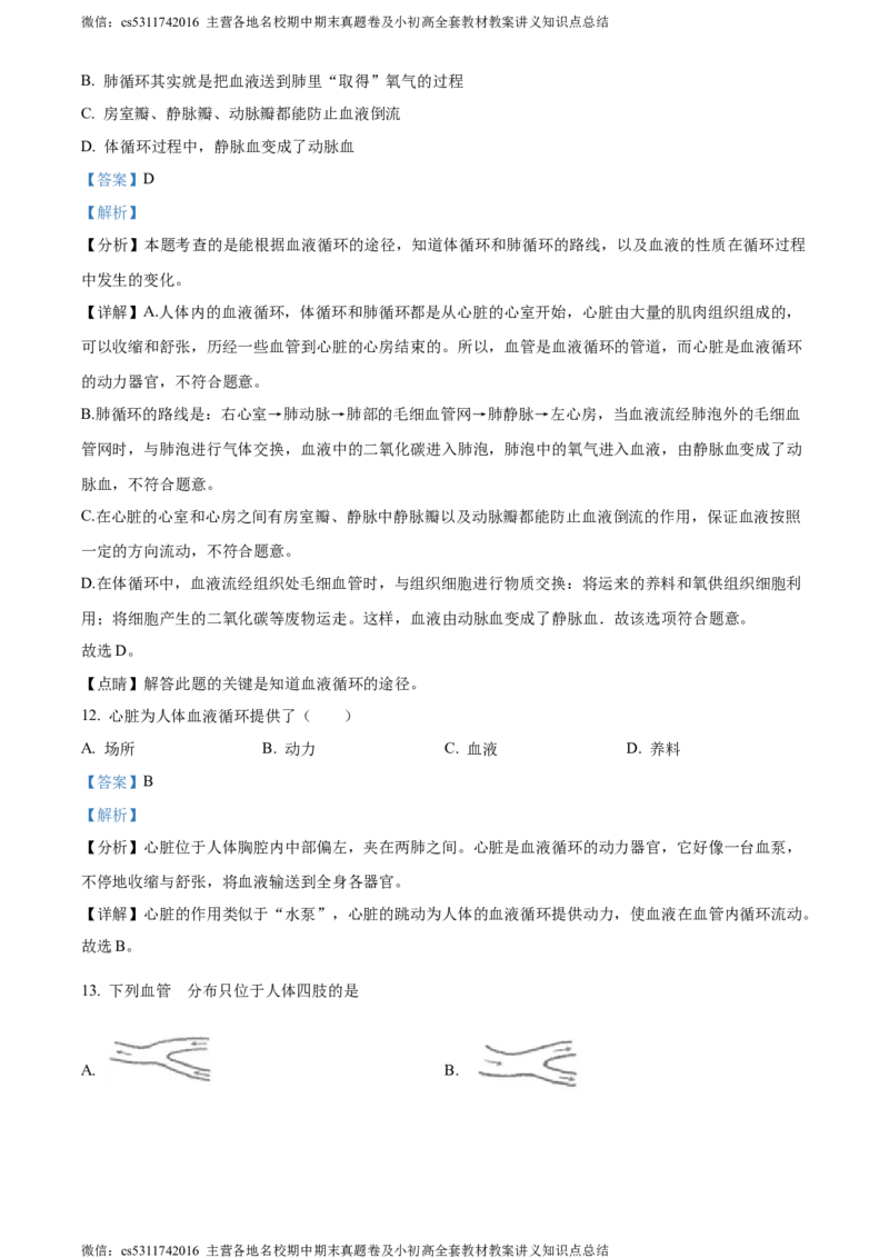 精品解析：北京市北京师范大学附属中学2023-2024学年七年级下学期开学考试生物试题（解析版）(1)_北京初中期末题_C605-京七八九_B京生物七八九_北京7下生物_2022-2024_北京生物7下月考