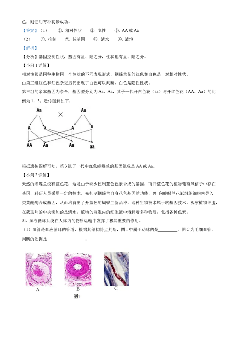 精品解析：北京市文汇中学2021-2022学年八年级下学期期中生物试题（解析版）(1)_北京初中期末题_C605-京七八九_B京生物七八九_北京八下生物