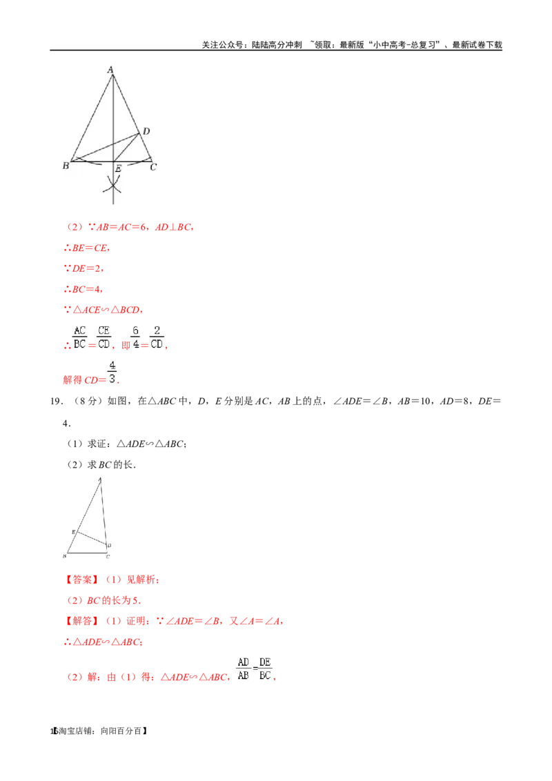 专题19图形的相似与位似过关检测-备战2024年中考数学一轮复习考点帮（全国通用）（解析版）_02中考总复习（2026版更新中）_02-数学-中考总复习_2024年中考复习资料_一轮复习资料