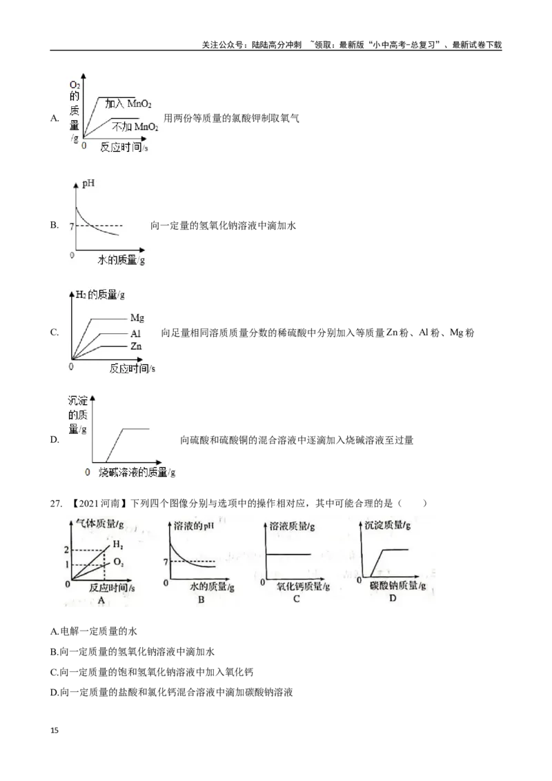 专题19坐标图像题（原卷版）_02中考总复习（2026版更新中）_05-化学-中考总复习_2024年中考复习资料_专项复习资料_完三年（2021-2023）中考化学真题分项汇编（全国通用）