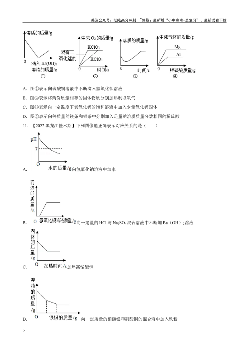 专题19坐标图像题（原卷版）_02中考总复习（2026版更新中）_05-化学-中考总复习_2024年中考复习资料_专项复习资料_完三年（2021-2023）中考化学真题分项汇编（全国通用）