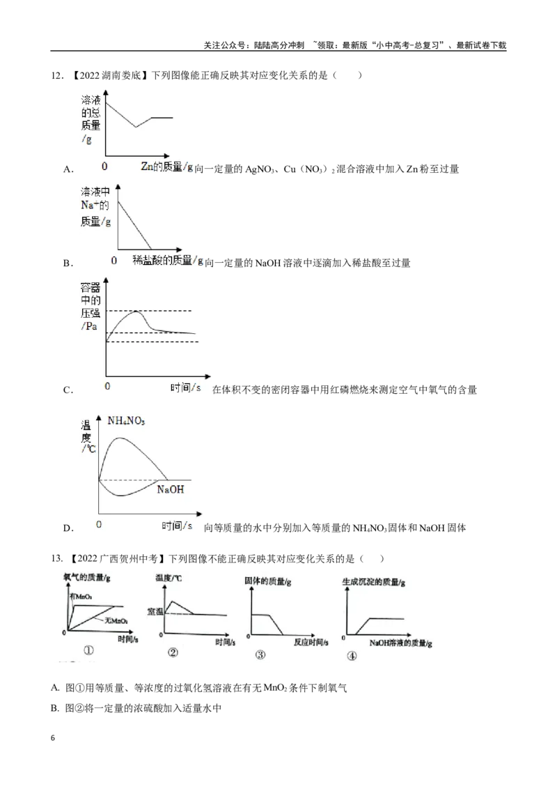 专题19坐标图像题（原卷版）_02中考总复习（2026版更新中）_05-化学-中考总复习_2024年中考复习资料_专项复习资料_完三年（2021-2023）中考化学真题分项汇编（全国通用）