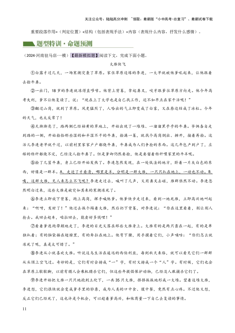 专题19词、句、段的作用及赏析（讲练）-2024年中考语文二轮复习讲练测（全国通用）（原卷版）_02中考总复习（2026版更新中）_01-语文-中考总复习_2024年中考资料_二轮复习_讲义