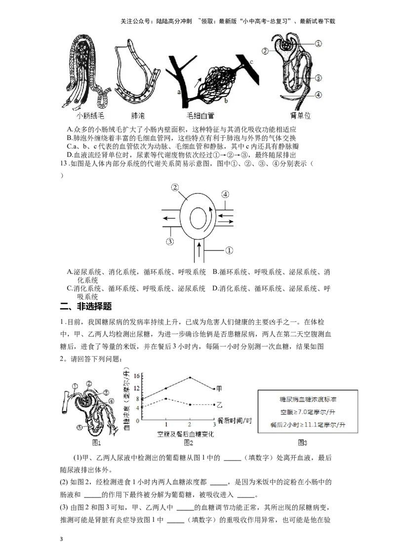 专题16人体内废物的排出（原卷版）_02中考总复习（2026版更新中）_08-生物-中考总复习_2024年中考复习资料_一轮复习_配套练习