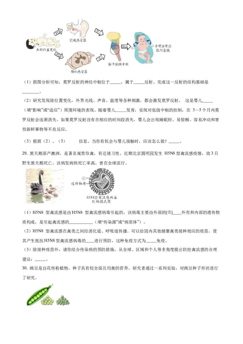 精品解析：2021年北京市丰台区中考一模生物试题（原卷版）(1)_北京初中期末题_C605-京七八九_B京生物七八九_北京八下生物_精品解析：2021年北京市丰台区中考一模生物试题