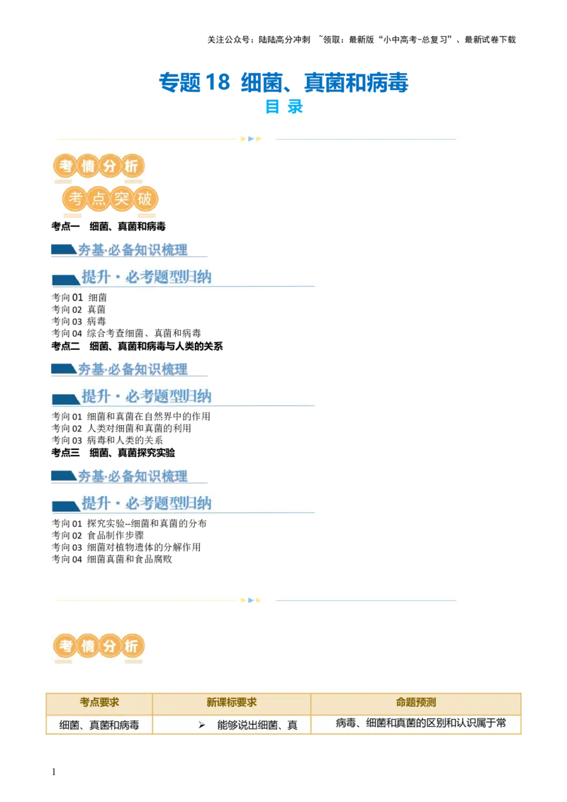 专题18细菌、真菌和病毒（讲义）（解析版）_02中考总复习（2026版更新中）_08-生物-中考总复习_2024年中考复习资料_一轮复习_❤2024年中考生物一轮复习讲练测（全国通用）_讲义