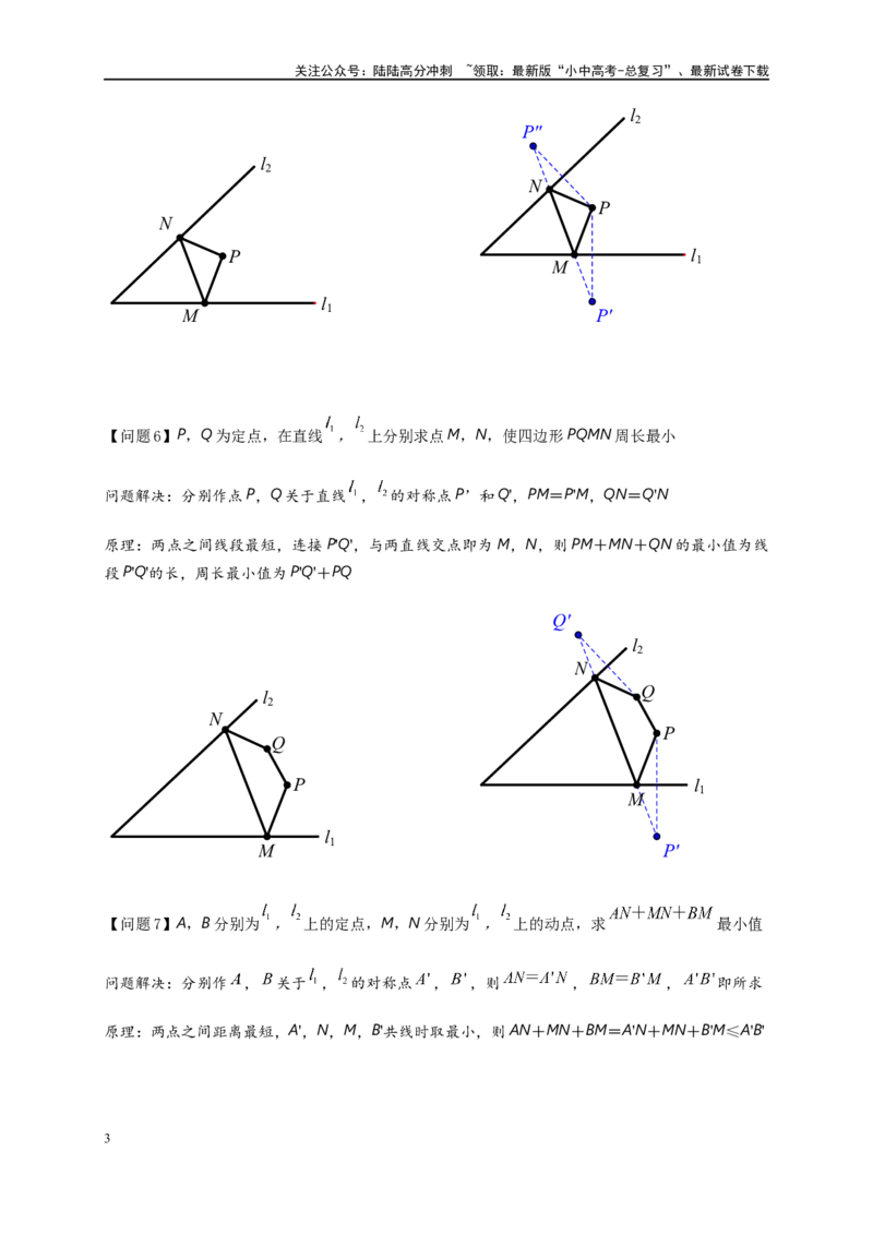 专题2-1将军饮马等8类常见最值问题（原卷版）_02中考总复习（2026版更新中）_02-数学-中考总复习_2024年中考复习资料_专项复习资料