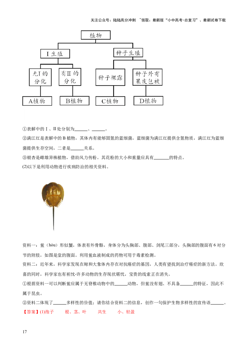 专题19生物多样性及其保护（练习）（解析版）_02中考总复习（2026版更新中）_08-生物-中考总复习_2024年中考复习资料_一轮复习_❤2024年中考生物一轮复习讲练测（全国通用）_练习