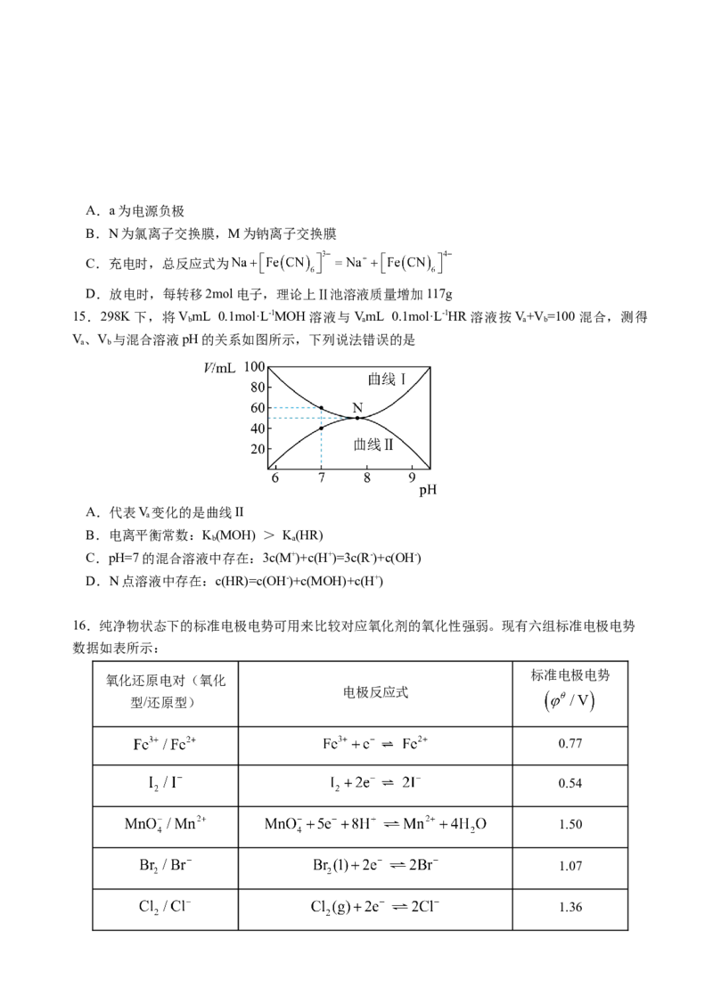 广东省广州外国语、广大附中、铁一中学等三校2024-2025学年高三上学期期中联考试题化学Word版含答案_A1502026各地模拟卷（超值！）_11月