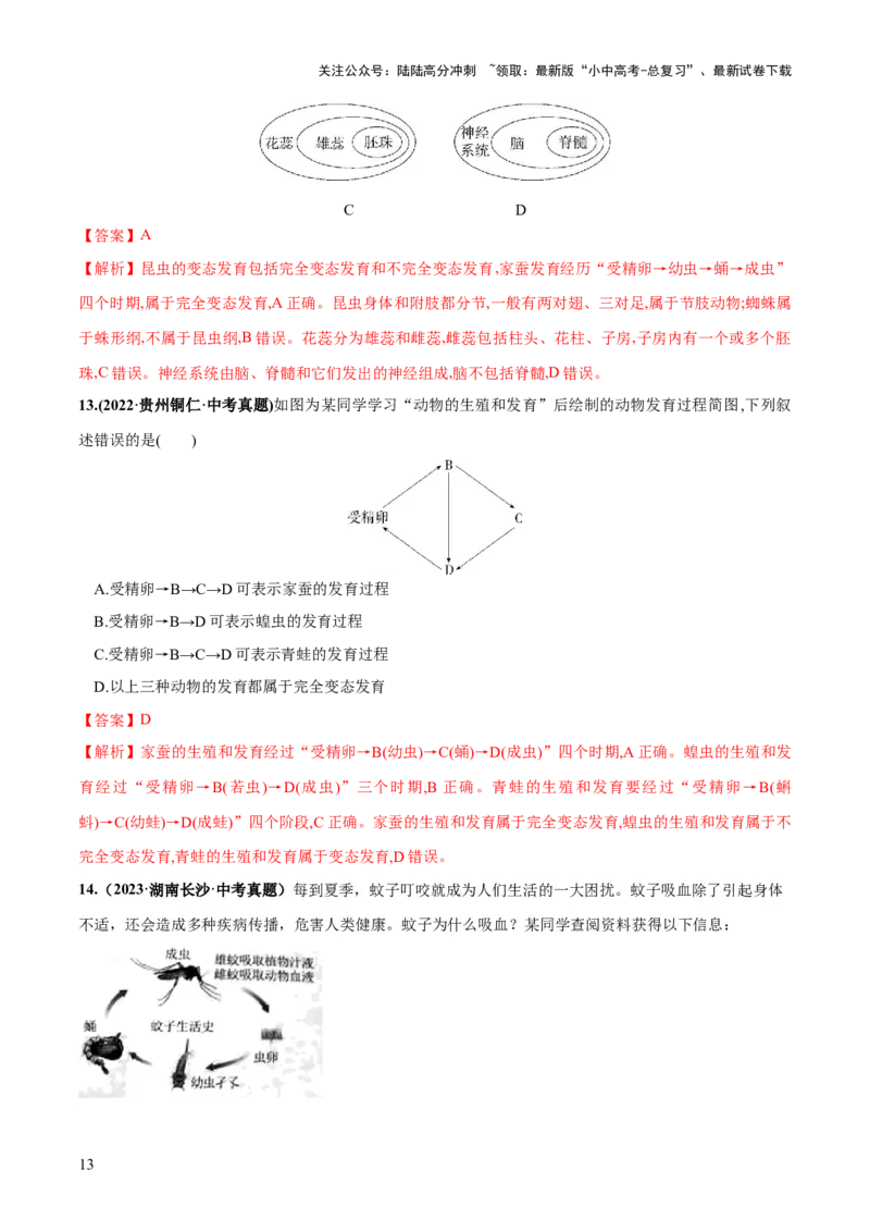 专题20生物的生殖和发育（练习）（解析版）_02中考总复习（2026版更新中）_08-生物-中考总复习_2024年中考复习资料_一轮复习_❤2024年中考生物一轮复习讲练测（全国通用）_练习