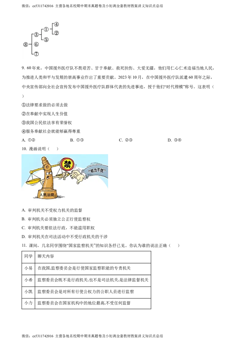 精品解析：北京市密云区2023-2024学年八年级下学期期末道德与法治试题（原卷版）(1)_北京初中期末题_C605-京七八九_B京市道德与法治七八九_道法_北京8下道法_北京道法8下期末