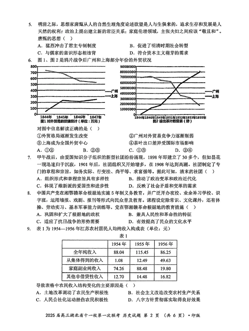 2025届湖北省十一校高三上学期第一次联考（一模）历史试题_A1502026各地模拟卷（超值！）_12月_241205湖北十一校2025届高三12月联考_历史