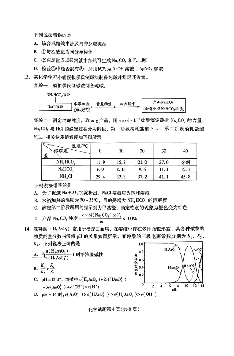 化学试卷_A1502026各地模拟卷（超值！）_9月_240904山东省潍坊市2025届高三开学调研监测考试_山东省潍坊市2025届高三开学调研监测考试化学