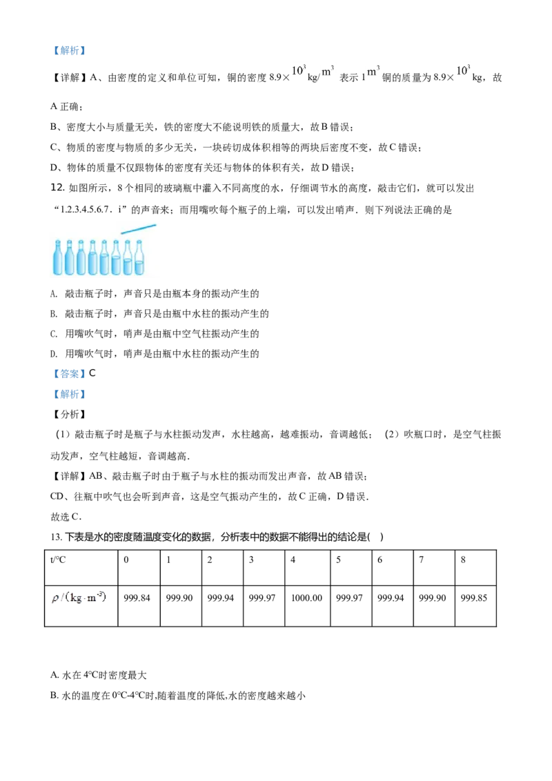 精品解析：北京市延庆区2020-2021学年八年级（上）期中考试物理试题（解析版）(1)_北京初中期末题_C605-京七八九_B京物理八九_物理_八年级上学期物理_2020-2021