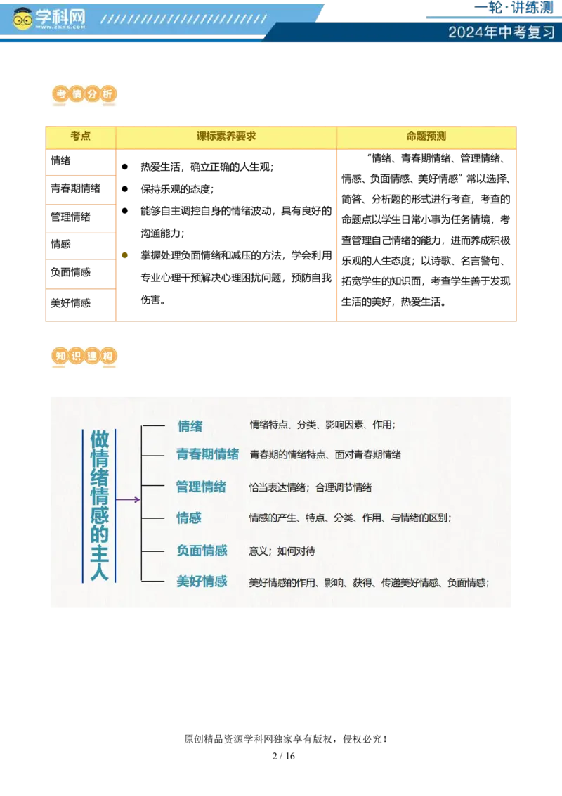专题21做情绪情感的主人（讲义）-2024年中考道德与法治一轮复习讲练测（全国通用）_02中考总复习（2026版更新中）_07-道法-中考总复习_2024年中考复习资料_一轮复习_配套讲义