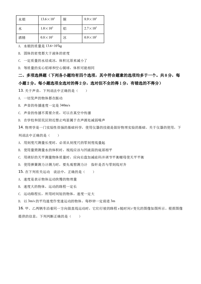 精品解析：北京市丰台区2020-2021学年八年级（上)期中物理试题（原卷版）(1)_北京初中期末题_C605-京七八九_B京物理八九_物理_八年级上学期物理_2020-2021