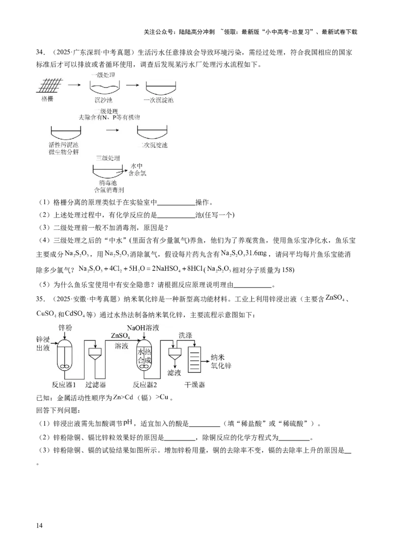 专题20工艺流程图题（原卷版）_02中考总复习（2026版更新中）_05-化学-中考总复习_2026年中考复习（更新中）_好题汇编三年（2023-2025）中考化学真题分类汇编（全国通用）