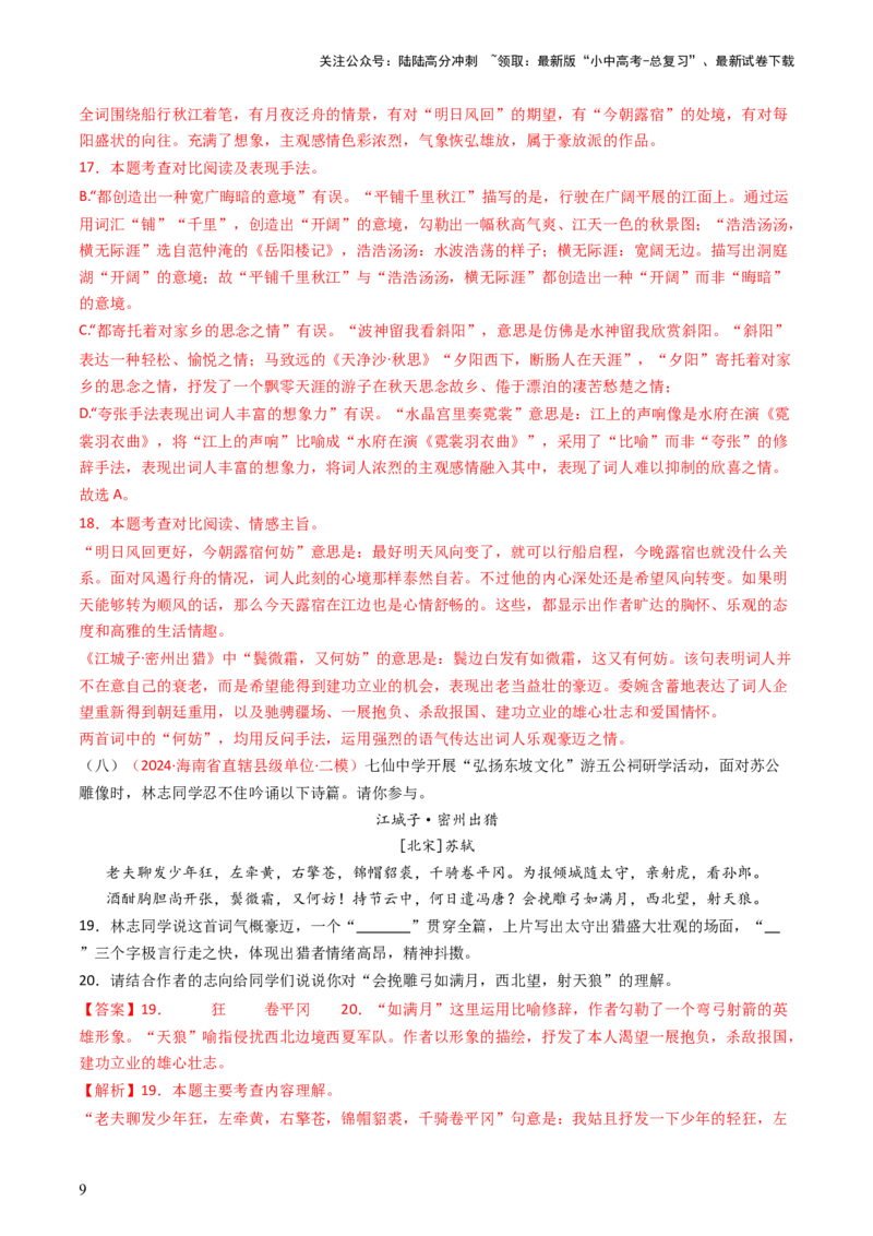 专题17：九下课内古诗词阅读精练-备战2025年中考语文一轮复习古代诗歌阅读（全国通用）解析版_02中考总复习（2026版更新中）_01-语文-中考总复习_2025年中考资料_中考文言文专项