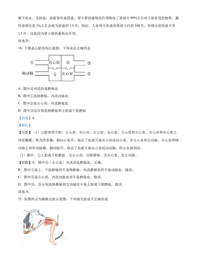 精品解析：北京市东城区汇文中学教育集团2021-2022学年八年级下学期阶段性练习（二模）生物试题（解析版）(1)_北京初中期末题_C605-京七八九_B京生物七八九_北京八下生物