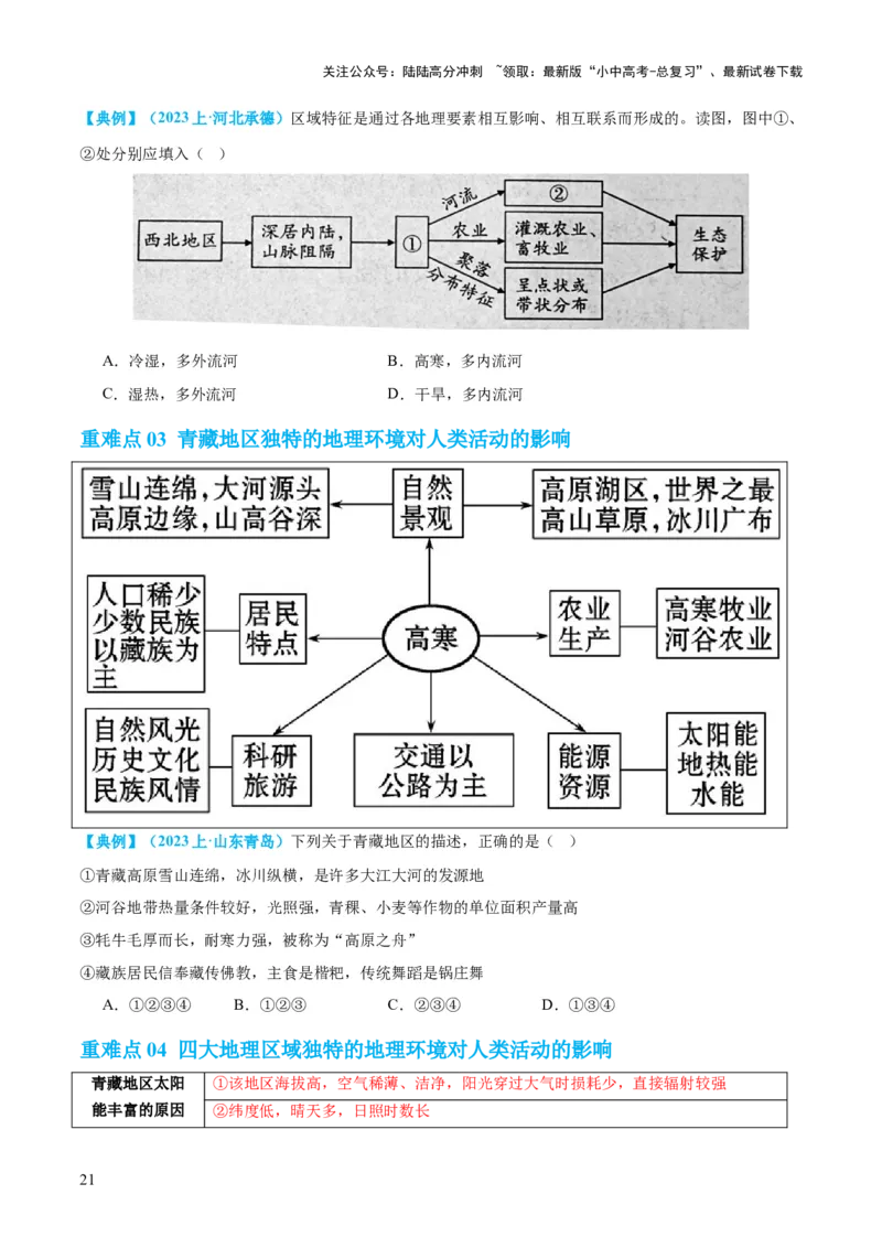 专题22中国的地理差异（讲义）（原卷版）_02中考总复习（2026版更新中）_09-地理-中考总复习_2024年中考复习资料_一轮复习_❤2024年中考地理一轮复习讲练测（全国通用）_配套讲义